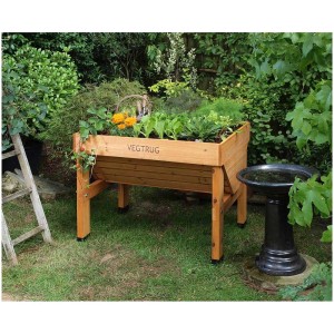 VegTrug Petit bac à fleurs naturel, potager surélevé en bois pour jardin et balcon.