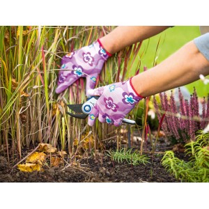Giardinaggio con guanti da giardino bianchi e rosa (confezione da 2, taglia 8) con rivestimento parziale in nitrile.