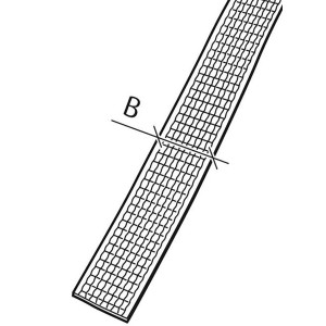 Illustration d'une sangle de volet roulant Conacord beige en polypropylène, largeur 15 mm.