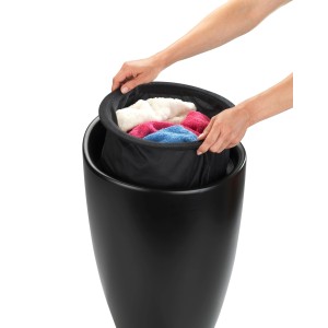 Wenko Sgabello Candy Black Matt con sacco portabiancheria, sgabello bagno rotondo in plastica ABS, cesto biancheria