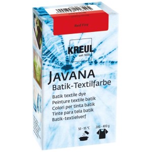Kreul Javana Batik-Textilfarbe Rot, 70g Pulver im Karton mit Batikmuster.