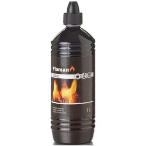 Liquido accendifuoco Flaman, bottiglia da 1 litro. Accendifuoco per un'accensione rapida.
