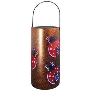 Lanterne solaire Schönenberger Suhail couleur rouille avec motif coccinelle, hauteur 23,4 cm.