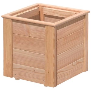 Jardinière carrée en mélèze avec insert, 39x38x38 cm.