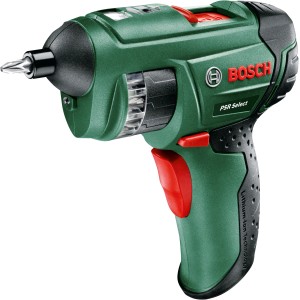 Avvitatore a batteria Bosch PSR Select Solo in verde con caricatore di inserti. Avvitatore compatto per avvitare.