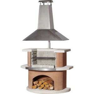 Barbecue d'extérieur Buschbeck Kampen terracotta-blanc avec hotte en inox et bois.