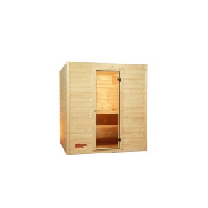Sauna en bois massif Weka 537 Gr. 2 avec porte en verre, aspect bois clair. Sauna sans poêle.