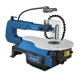 Seghetto alternativo Scheppach SD1600V, blu, con lampada e soffiatore per tagli precisi.
