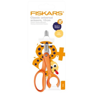 Fiskars Kinderschere Classic, 13 cm, orange, für Rechtshänder, mit abgerundeter Spitze.