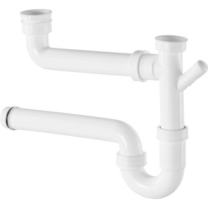 Siphon double blanc (44,8 mm) pour évier, anti-odeurs.
