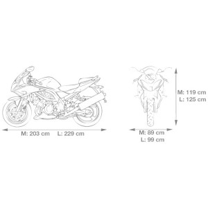 Schéma : Garage moto Cartrend taille M, dimensions pour la housse de moto.