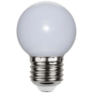 LED-Leuchtmittel E27 G45, opalweiss, für Aussen, 1W, kaltweisses Licht.