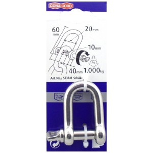 Grillo in acciaio inox con apertura da 20 mm, adatto per funi fino a 10 mm di diametro.