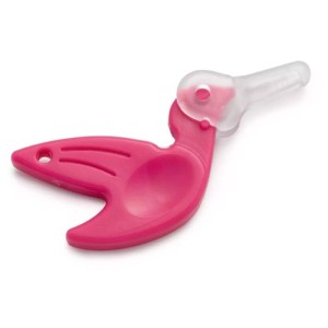 Infila-ago Prym Birdy rosa in plastica con parte di infilatura trasparente.