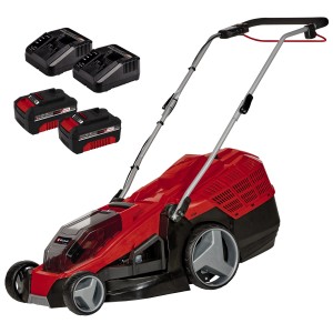 Tagliaerba a batteria Einhell GE-CM 36/43 Li-M con batterie e caricabatterie.