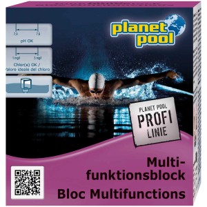 Emballage du bloc multifonction 600g pour la désinfection de piscine avec motif de nageur.