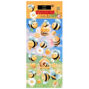 Puffy Sticker mit Bienenmotiven, 3D-Effekt für Kinderzimmer und Bastelprojekte.