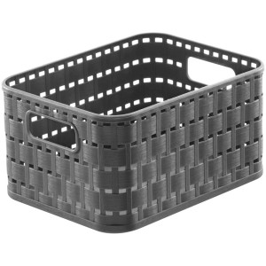Panier Rotho Country A6 anthracite (2 l) aspect rotin. Boîte de rangement pratique avec poignées.
