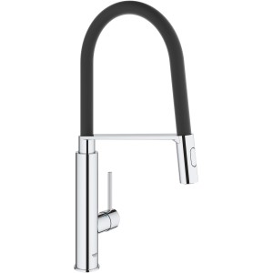 Miscelatore monocomando per lavello Grohe Concetto cromato con tubo in silicone nero.