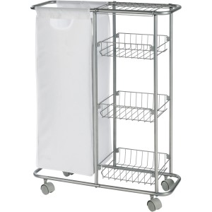Wenko Chariot de collecte Slim à 3 niveaux avec sac à linge, desserte à roulettes.