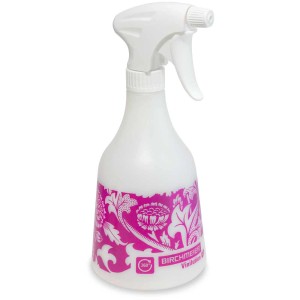 Pulvérisateur manuel Birchmeier Vinilution 360°, blanc avec motif rose, pour jardin et maison.
