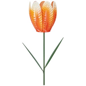 Gartenstecker Tulpe aus Eisen in Orange, Ø 5,5 cm, Gartendeko für Beet und Rasen.