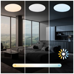 Plafonnier LED Brilo Verb avec température de couleur réglable dans différents espaces de vie.