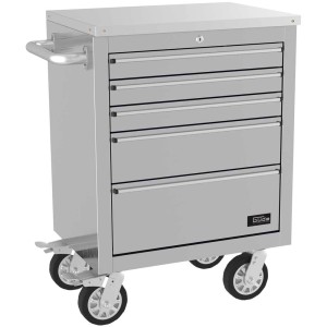 Chariot d'atelier Güde GW 5 Inox, non équipé, avec 5 tiroirs et roulettes.