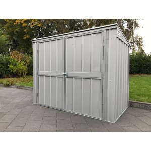 Cache conteneurs argenté 7x3 pour 3 poubelles (240 l chacune) avec double porte et dispositif pour cadenas.