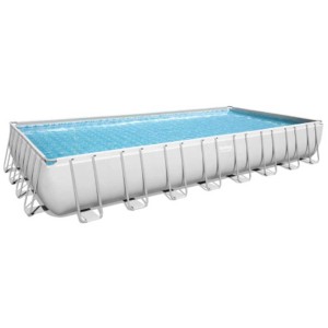 Bestway Pool-Set Power Steel, piscina rettangolare con struttura in acciaio e acqua blu.