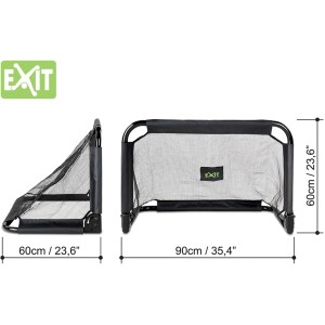 Porte da calcio EXIT Pico, 90x60cm, set da 2, acciaio, nero, pieghevoli, con dimensioni.