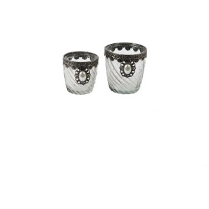 Deux photophores "Hella Antik" avec perle, hauteur 9,5 cm. Bougeoirs décoratifs pour une ambiance chaleureuse.