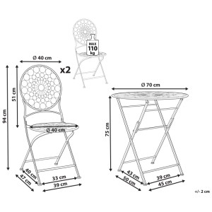 Set bistro Beliani Scario, rosso, pieghevole, con tavolo e due sedie, ideale per mobili da balcone.