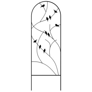 Tuteur Neogard noir avec motif d'oiseaux, 68x182cm, pour plantes grimpantes.