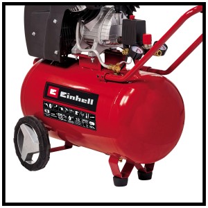 Compresseur rouge Einhell TE-AC 360/50/10 avec réservoir de 50 litres et poignée de transport.