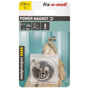 Gancio magnetico al neodimio Fix-o-moll, 43 mm, utensile domestico argentato per appendere e fissare.