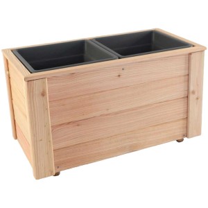 Jardinière en mélèze avec 2 bacs, 39x38x69 cm, idéale pour jardin et balcon.