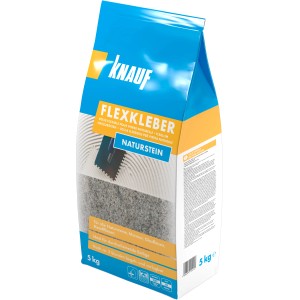 Knauf Flexkleber Naturstein, sacco da 5 kg, adatto per piastrelle in pietra naturale e vetro.
