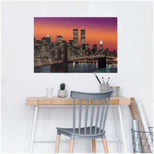 Maxi poster New York Pont de Brooklyn de nuit, art mural atmosphérique en 61x91,5 cm.