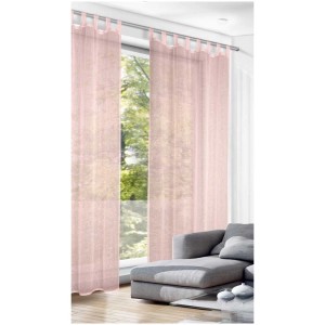 Tenda a passanti rosa Ravenna, 245x135 cm, davanti alla finestra con divano. Tenda per atmosfera accogliente.