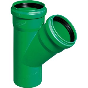 Tuyau KG vert 2000 branche simple 45 degrés DN 110/110 pour canalisations d'eaux usées.