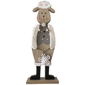 Pecora decorativa in legno (39cm) grigio-bianca, ideale come decorazione pasquale.