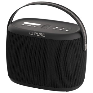 Altoparlante portatile da esterno Pure Woodland nero con maniglia.