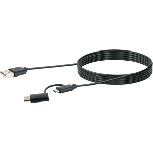 Cavo USB Schwaiger nero: connettori USB-C, Micro-USB e USB-A per computer e multimedia.