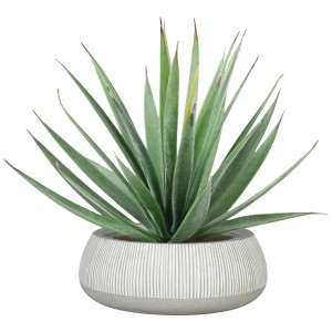 Pot de fleurs rond en Ficonstone blanc (Ø 52cm) avec plante verte, idéal pour jardin et terrasse.