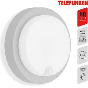 Telefunken Dortmund, applique murale LED argentée avec détecteur de mouvement. Forme ronde, lumière blanche neutre.
