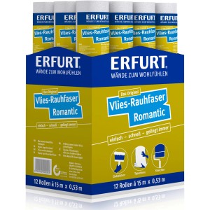 Erfurt Vlies-Rauhfaser Romantic, 12 rouleaux de papier peint intissé à peindre en carton.
