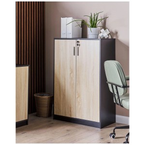 Beliani Armoire de bureau Zehna marron/noir 117 x 80 x 40 cm