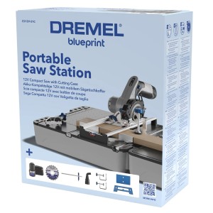 Dremel Mobile-Sägestation CS12V-S1C dans sa boîte avec accessoires. Scie circulaire compacte avec coffret de table.