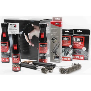 Weber Reinigungsset, 9-teilig für emaillierte Gasgrills, mit Bürsten, Reinigern und Zubehör.